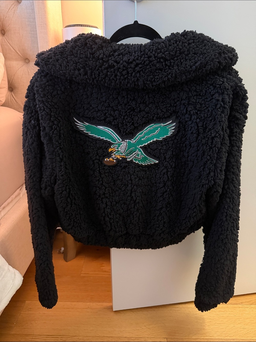 Black Sherpa Jacket with Philadelphia Eagle Patch
